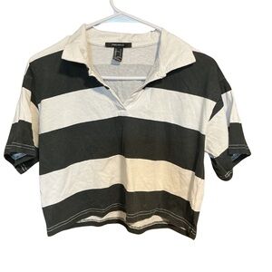 Forever 21 Cream and Light Gray Striped Tee